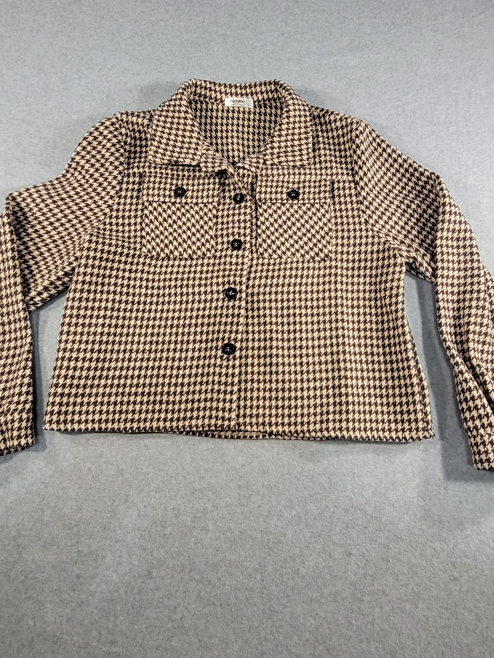 zeagoo Houndstooth Button-Up Jacket - Black & Cream